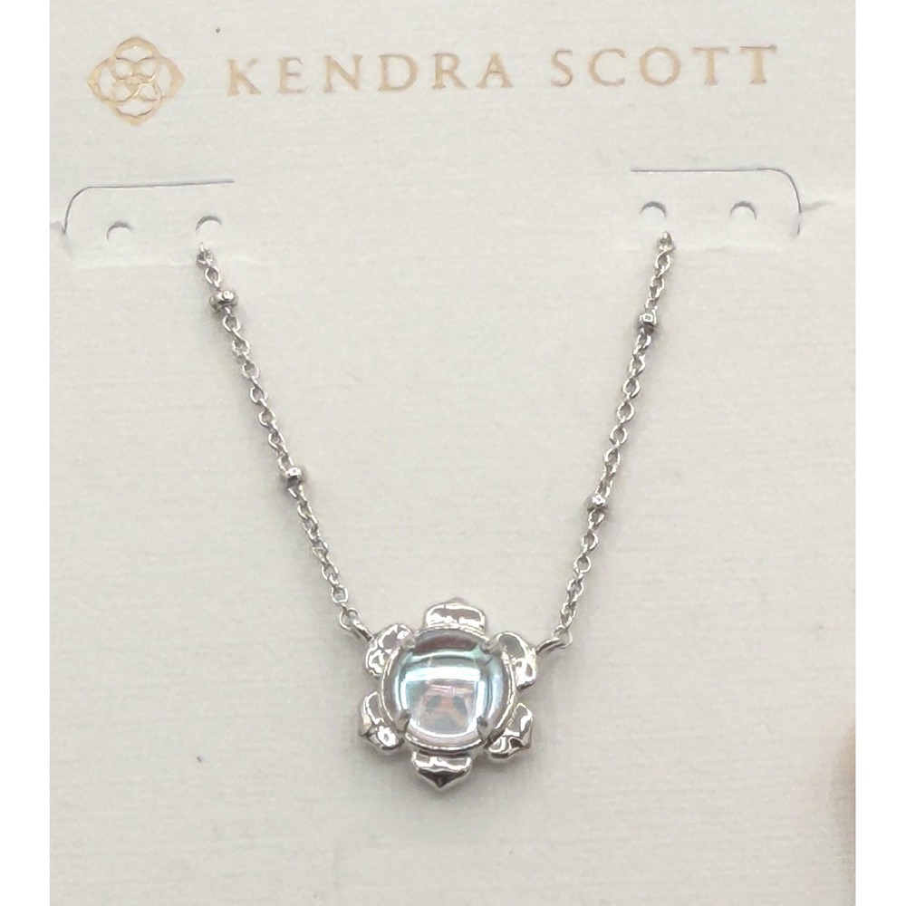 Kendra Scott Susie Short Pendant Necklace Rhodium Iridescent Flower NWT
